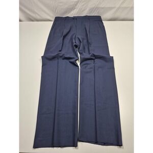 Zanieri Wool Suit Pants Mens 44x36 Blue Pleated Dress Unhemmed Italy High Twist